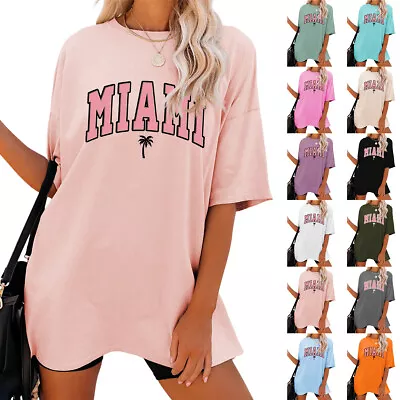 Buy MIAMI Loose Short Sleeve Holiday Casual Womens T Shirts 2024 Summer Ladies UK • 9.09£