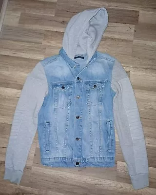 Buy Mens Nlue Denim Jacket With Grey Hoody Size Medium Worn Couple Times • 16.99£