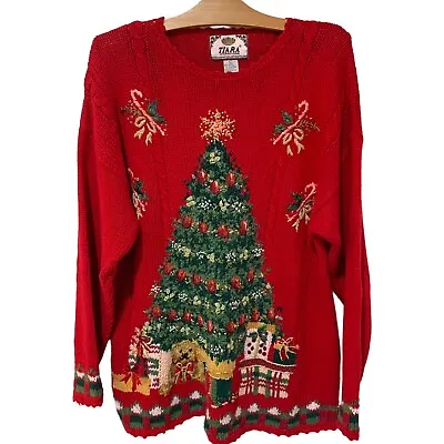 Buy Vintage Tiara International | Sweater Christmas Holiday Tree Ugly Red Size Large • 48.25£