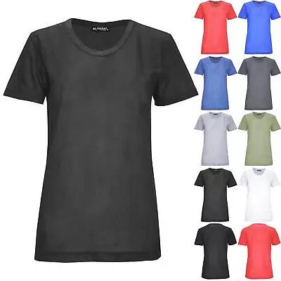 Buy Womens Ladies Round Neck Plain Casual Short Sleeve Loose Basic Stretchy T-Shirt • 2.49£