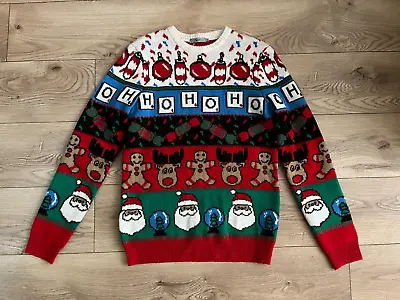 Buy Men’s Ho Ho Ho Christmas Novelty Knitted Fair Isle Jumper Size Small Tu • 14.75£