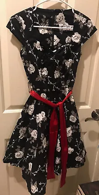Buy Hot Topic HELL BUNNY VIXEN | Black & White Floral Dress With Red Belt Size Small • 23.67£