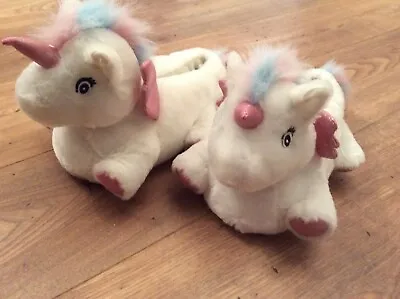 Buy New Look Fluffy Unicorn Slippers White Pink Blue Size Medium Fit 4/5 VGC • 6.50£