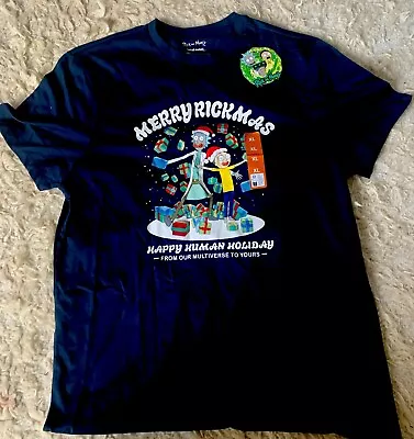 Buy Bnwt Rick And Morty Merry Rickmas T-shirt Size Xl Navy Blue Christmas • 4.99£