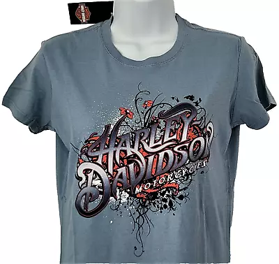 Buy Harley Davidson SS Shirt Dusty Blue Pink Flowers Poison Ivy Chest37in Womens L • 21.18£