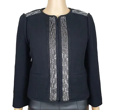 Buy Tibi Womens Black 100% Wool Embellished Cropped Jacket Size 6 • 59£