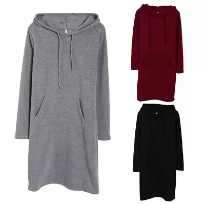 Buy Women Long Sleeve Drawstring Solid Color With Pocket Casual Hoodie Dress For Jac • 13.79£