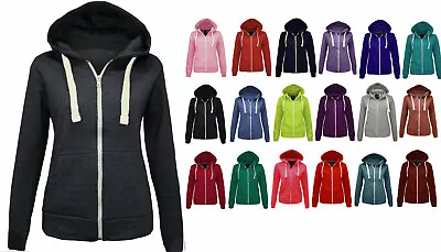 Buy Ladies Women's Zip Up Plain Hoodie Jacket With Pockets Sizes XS S M L XL 16-26 • 8.99£