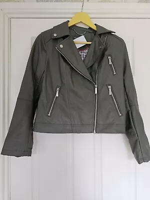 Buy Ruth Langsford Croc Embossed Faux Leather Biker Jacket Khaki Size 12 BNWT RRP£85 • 29.99£
