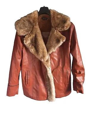 Buy Manvelous Mens Size L Faux Leather , Faux Fur  Jacket Worn Once Brown  • 39.99£