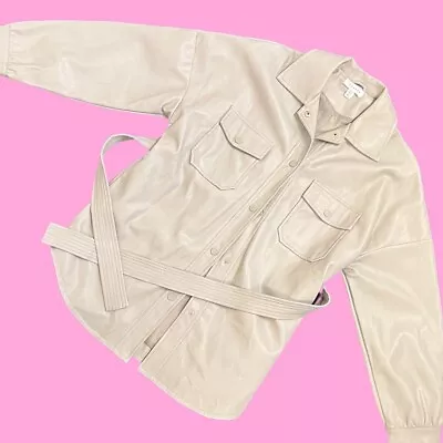 Buy Top Shop Faux Leather Belted Jacket Size 8 - Cream • 15.99£