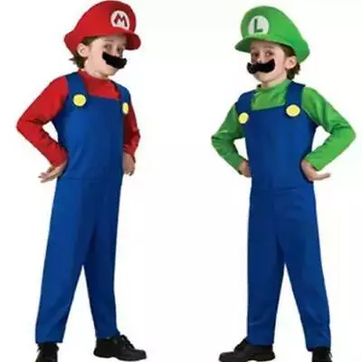 Buy Kids Boys Girls Super Mario Luigi Fancy Dress Costume Party Clothes Halloween • 11.82£