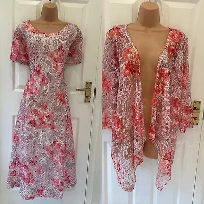 Buy BEAUTIFUL IVORY & PINK LACE SUMMER PARTY/OCCASION MIDI DRESS & JACKET Size 22 • 9.49£