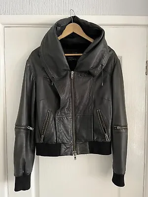 Buy All Saints Women’s Black Leather Jacket Size 14 – Cobra Bomber • 70£