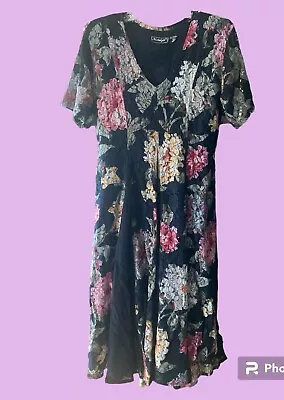 Buy Vintage 90s Dress Size Black Medium Floral Grunge Floral  Short Sleeve • 28.68£