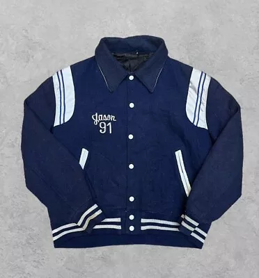 Buy Vintage American Varsity Navy ‘W’ Button Up Jacket • 50£