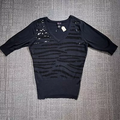 Buy Torrid Sequins Top V Neck Women's Black 2 Pullover Holiday Sweater 3/4 Sleeves • 17.88£