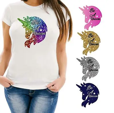 Buy Sparkle Be A Unicorn Iron On Fabric Heat Transfer T Shirt Tee Hen Party Crew Top • 2.99£