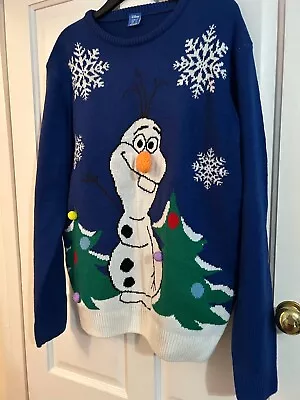 Buy Mens Size XL Disney Snowman Christmas Jumper Blue And White And Stick Out Nose • 15£