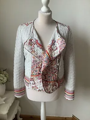 Buy M&S Per Una Jacket Quilted Floral Black White Diagonal Zip Embroidery Modal UK10 • 34.95£