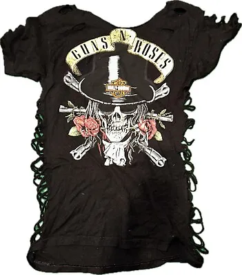 Buy RARE Guns N Roses Harley Davidson Womens Tee SZ M- Cut Neck And Sides-preowned • 37.79£