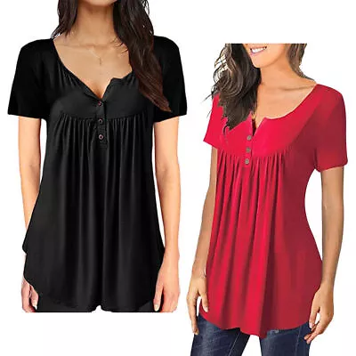 Buy Womens V-Neck Tops Summer Short Sleeve Blouse Casual Loose Tee T Shirt Plus Size • 8.89£