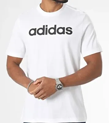 Buy Mens Adidas Essentials Linear Embroidered White Crewneck T-shirt -  S, M, L, XL • 7.49£