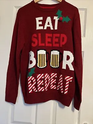 Buy MATALAN RED WHITE “EAT SLEEP BEER”CHRISTMAS JUMPER SIZE UK M  - (12/14) - Unisex • 9£
