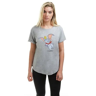 Buy Official Disney Ladies Dumbo Happy T-shirt Heather Grey S-XL • 13.99£