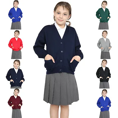 Buy Girls School Uniform Fleece Sweat Cardigan With Front Buttons And Pockets • 12.87£