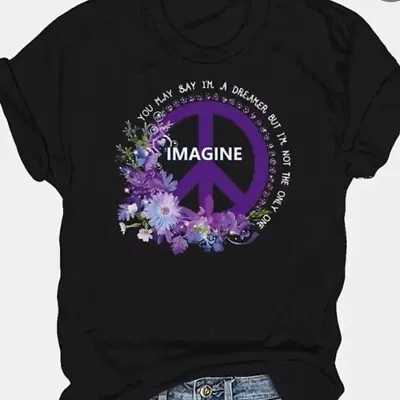 Buy Imagine Peace Sign T Shirt Purple Rain Dreamer Black Short Sleeve Shirt XL 12 • 10.40£