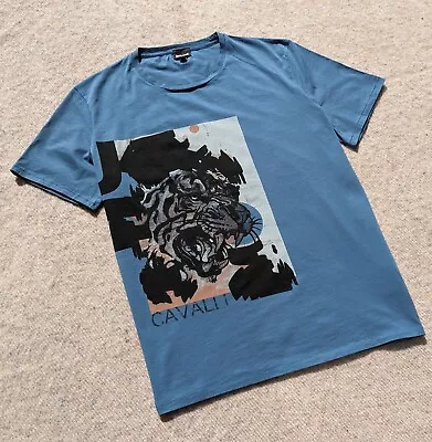 Buy Just Cavalli Illustrated Tiger Print T-shirt Blue Men's Size XXL • 16£
