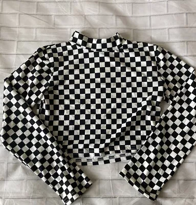 Buy Womans Crop Long Sleeve Tshirt Checkers Black White Medium Shein • 9.99£