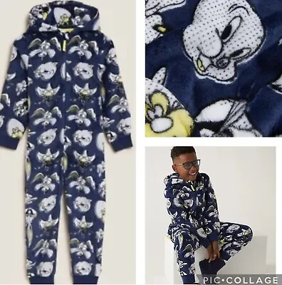 Buy M&S Fleece Looney Tunes™ Hooded All In One Pyjamas Age 9-10 Years Navy • 16.50£