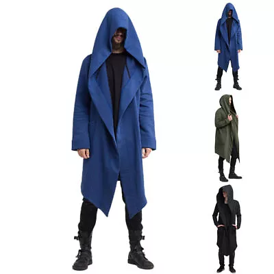 Buy Men Gothic Hooded Coat Cardigan Cape Long Sweatshirt Trench Jacket Cloak Outwear • 17.99£
