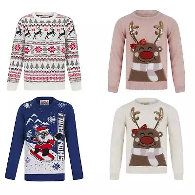 Buy Kids Christmas Jumper Childs Festive Sweater Soft Knit Novelty 4-12 Years • 12.99£