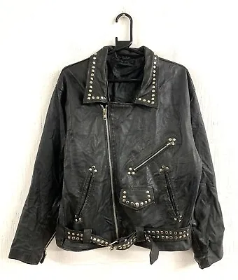 Buy Vintage Real Leather Black Rivet Studded Biker Grunge Punk Jacket Men's Medium • 39.95£