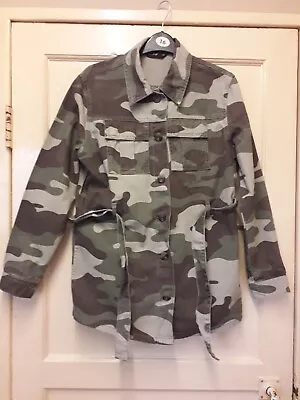Buy Womens Lovely Khaiki Green Camouflage Long Sleeve Jacket With Belt Size 6 By F&F • 20£