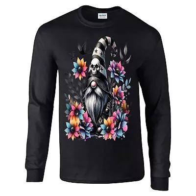 Buy Just A Gothic Gonk, Long Sleeve T-shirt, Metal Head Darkness Gnome Skull Flowers • 24.95£