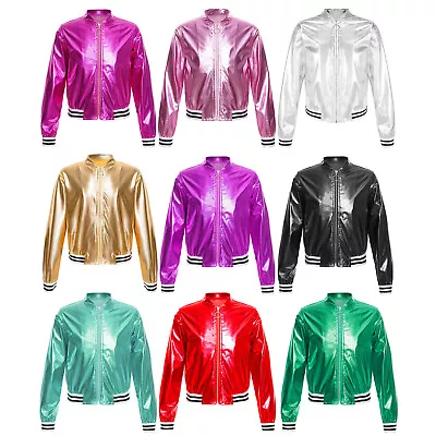 Buy Girls Sparkly Baseball Jacket Long Sleeve Bomber Jackets Jazz Hip-hop Dance Coat • 6.66£