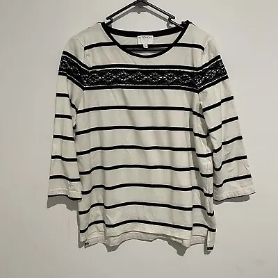 Buy Witchery Womens 3/4 Sleeve Cotton Striped Top Shirt Size L Black White • 14.98£