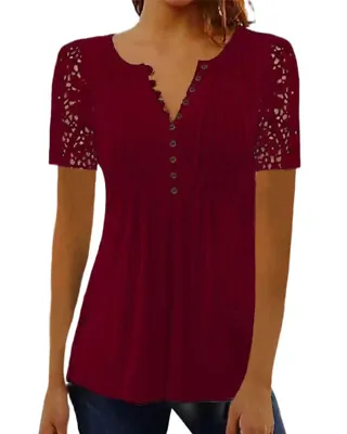 Buy Tops Holiday Short Sleeve T Shirts Lace Blouse Summer Ladies V Neck Tee Size • 13.49£