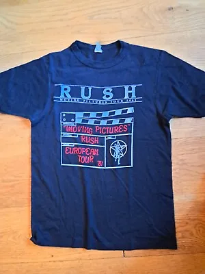 Buy Vintage RARE RUSH Moving Pictures T Shirt 1981 Tour Navy Blue • 50£
