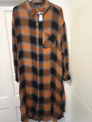 Buy Long Checked Shirt Jacket Rust And Black Size 20 By Primark • 6£