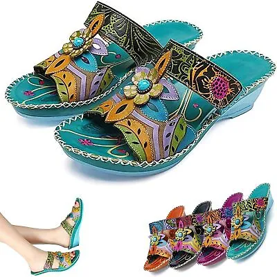 Buy Ethnic Cool Slippers Slope Heel Bohemian Fashion Slippers Anti-slip Sandals • 18£