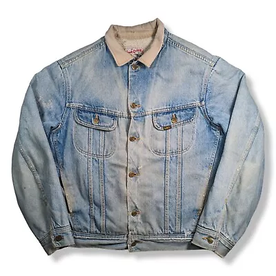 Buy Vintage LEE STORM RIDER Sherpa Denim Jacket Men's Large Distressed Size 40 • 54.99£