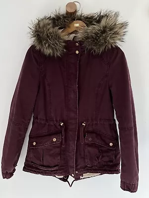 Buy Women’s H&M Parka Burgundy Jacket With Detachable Hood And Detachable Fur • 15.99£