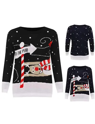 Buy Women's Knitted Long Sleeve Reindeer Pub Festive Christmas Jumper Ladies Unisex  • 11.99£