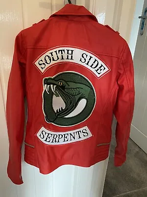 Buy “Riverdale Southside Serpents” Red Faux Leather Biker Jacket • 40£