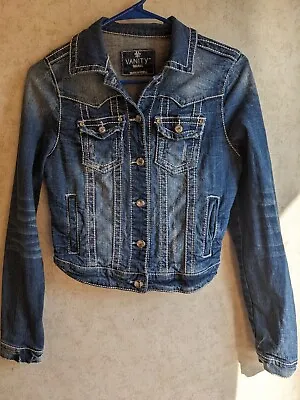 Buy Vanity Women's Jeans Jacket Size Small Stretchy Embroidered • 23.75£